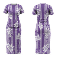 Hawaii Kakau Tribal Family Matching Short Sleeve Bodycon Dress and Hawaiian Shirt With Purple Tiare LT05 - Polynesian Pride