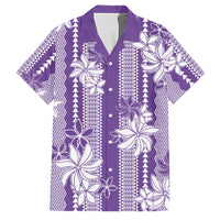 Hawaii Kakau Tribal Family Matching Short Sleeve Bodycon Dress and Hawaiian Shirt With Purple Tiare LT05 Dad's Shirt - Short Sleeve Purple - Polynesian Pride
