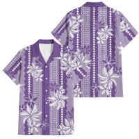Hawaii Kakau Tribal Family Matching Short Sleeve Bodycon Dress and Hawaiian Shirt With Purple Tiare LT05 Dad's Shirt - Short Sleeve Purple - Polynesian Pride