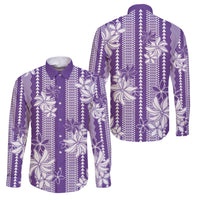 Hawaii Kakau Tribal Family Matching Short Sleeve Bodycon Dress and Hawaiian Shirt With Purple Tiare LT05 Dad's Shirt - Long Sleeve Purple - Polynesian Pride