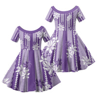 Hawaii Kakau Tribal Family Matching Short Sleeve Bodycon Dress and Hawaiian Shirt With Purple Tiare LT05 Daughter's Dress Purple - Polynesian Pride