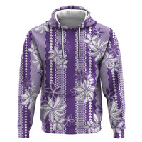 Hawaii Kakau Tribal Hoodie With Purple Tiare LT05 Pullover Hoodie Purple - Polynesian Pride