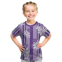 Hawaii Kakau Tribal Kid T Shirt With Purple Tiare