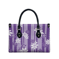 Hawaii Kakau Tribal Leather Bag With Purple Tiare LT05 - Polynesian Pride