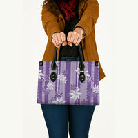 Hawaii Kakau Tribal Leather Bag With Purple Tiare LT05 - Polynesian Pride