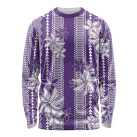 Hawaii Kakau Tribal Long Sleeve Shirt With Purple Tiare