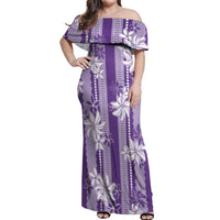 Hawaii Kakau Tribal Off Shoulder Maxi Dress With Purple Tiare LT05 Women Purple - Polynesian Pride