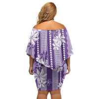 Hawaii Kakau Tribal Off Shoulder Short Dress With Purple Tiare LT05 - Polynesian Pride