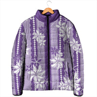 Hawaii Kakau Tribal Padded Jacket With Purple Tiare LT05 - Polynesian Pride