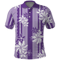 Hawaii Kakau Tribal Polo Shirt With Purple Tiare LT05 Purple - Polynesian Pride