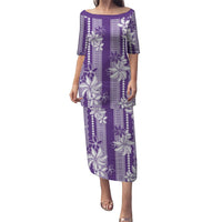 Hawaii Kakau Tribal Puletasi With Purple Tiare LT05 Long Dress Purple - Polynesian Pride