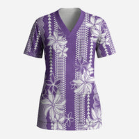 Hawaii Kakau Tribal Scrub Top With Purple Tiare LT05 Adult Purple - Polynesian Pride