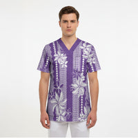 Hawaii Kakau Tribal Scrub Top With Purple Tiare LT05 - Polynesian Pride