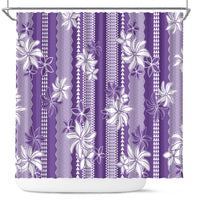 Hawaii Kakau Tribal Shower Curtain With Purple Tiare LT05 Purple - Polynesian Pride
