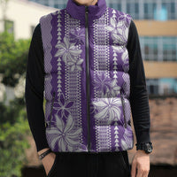 Hawaii Kakau Tribal Sleeveless Puffer Jacket With Purple Tiare LT05 - Polynesian Pride