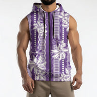 Hawaii Kakau Tribal Sleeveless Zip Hoodie With Purple Tiare LT05 - Polynesian Pride