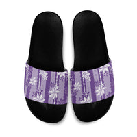 Hawaii Kakau Tribal Slide Sandals With Purple Tiare LT05 Purple - Polynesian Pride