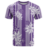 Hawaii Kakau Tribal T Shirt With Purple Tiare LT05 Purple - Polynesian Pride
