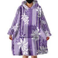 Hawaii Kakau Tribal Wearable Blanket Hoodie With Purple Tiare LT05 - Polynesian Pride