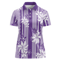 Hawaii Kakau Tribal Women Polo Shirt With Purple Tiare