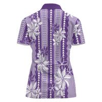 Hawaii Kakau Tribal Women Polo Shirt With Purple Tiare