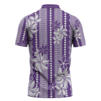 Hawaii Kakau Tribal Zipper Polo Shirt With Purple Tiare LT05 - Polynesian Pride