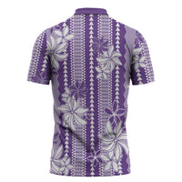 Hawaii Kakau Tribal Zipper Polo Shirt With Purple Tiare LT05 - Polynesian Pride