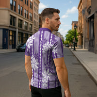 Hawaii Kakau Tribal Zipper Polo Shirt With Purple Tiare LT05 - Polynesian Pride