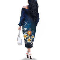Hawaii Honu Family Matching Off The Shoulder Long Sleeve Dress and Hawaiian Shirt Polynesian Curves Plumeria - Polynesian Pride