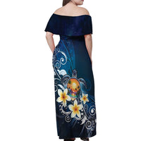 Hawaii Honu Family Matching Off Shoulder Maxi Dress and Hawaiian Shirt Polynesian Curves Plumeria - Polynesian Pride