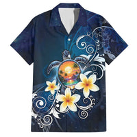 Hawaii Honu Family Matching Puletasi and Hawaiian Shirt Polynesian Curves Plumeria LT05 Dad's Shirt - Short Sleeve Navy - Polynesian Pride