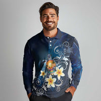 Hawaii Honu Long Sleeve Polo Shirt Polynesian Curves Plumeria - Polynesian Pride