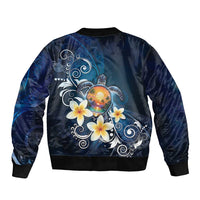 Hawaii Honu Sleeve Zip Bomber Jacket Polynesian Curves Plumeria - Polynesian Pride