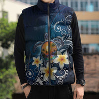 Hawaii Honu Sleeveless Puffer Jacket Polynesian Curves Plumeria - Polynesian Pride