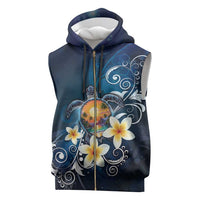 Hawaii Honu Sleeveless Zip Hoodie Polynesian Curves Plumeria LT05 Navy - Polynesian Pride