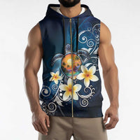 Hawaii Honu Sleeveless Zip Hoodie Polynesian Curves Plumeria LT05 - Polynesian Pride