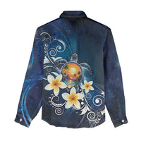 Hawaii Honu Women Casual Shirt Polynesian Curves Plumeria - Polynesian Pride