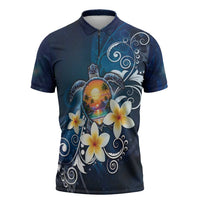 Hawaii Honu Zipper Polo Shirt Polynesian Curves Plumeria LT05 Navy - Polynesian Pride