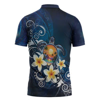Hawaii Honu Zipper Polo Shirt Polynesian Curves Plumeria LT05 - Polynesian Pride