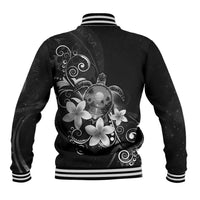 Hawaii Honu Baseball Jacket Polynesian Curves Plumeria Grayscale - Polynesian Pride