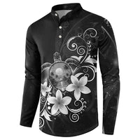 Hawaii Honu Button Sweatshirt Polynesian Curves Plumeria Grayscale - Polynesian Pride