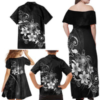 Hawaii Honu Family Matching Off Shoulder Maxi Dress and Hawaiian Shirt Polynesian Curves Plumeria Grayscale - Polynesian Pride