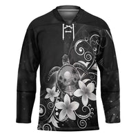 Hawaii Honu Hockey Jersey Polynesian Curves Plumeria Grayscale LT05 Unisex Black - Polynesian Pride