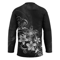 Hawaii Honu Hockey Jersey Polynesian Curves Plumeria Grayscale - Polynesian Pride