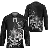 Hawaii Honu Hockey Jersey Polynesian Curves Plumeria Grayscale LT05 - Polynesian Pride