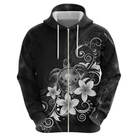 Hawaii Honu Hoodie Polynesian Curves Plumeria Grayscale - Polynesian Pride