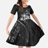 Hawaii Honu Kid Short Sleeve Dress Polynesian Curves Plumeria Grayscale - Polynesian Pride