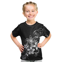 Hawaii Honu Kid T Shirt Polynesian Curves Plumeria Grayscale - Polynesian Pride