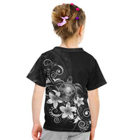 Hawaii Honu Kid T Shirt Polynesian Curves Plumeria Grayscale - Polynesian Pride