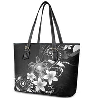 Hawaii Honu Leather Tote Bag Polynesian Curves Plumeria Grayscale - Polynesian Pride